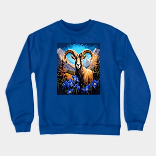 Cartoon Of A Colorado Bighorn Sheep Blue Columbine Crewneck Sweatshirt